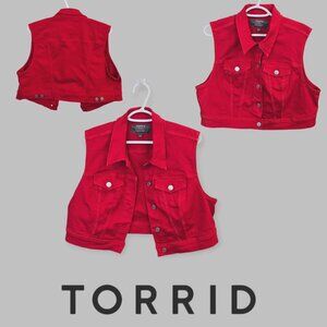 Torrid Red Denim Vest Casual Jacket Cotton Blend  Womens Plus Size 2X